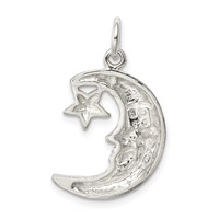 Sterling Silver Polished Moon and Star Pendant view 4