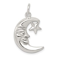 Sterling Silver Polished Moon and Star Pendant view 1
