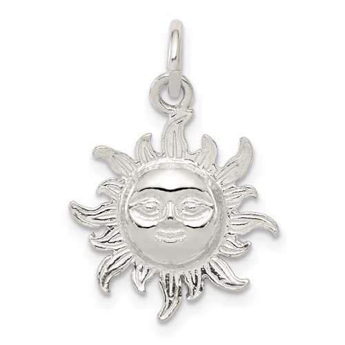 Sterling Silver Polished Smiling Face Sun Charm