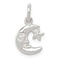 Sterling Silver Polished Moon and Star Charm view 1
