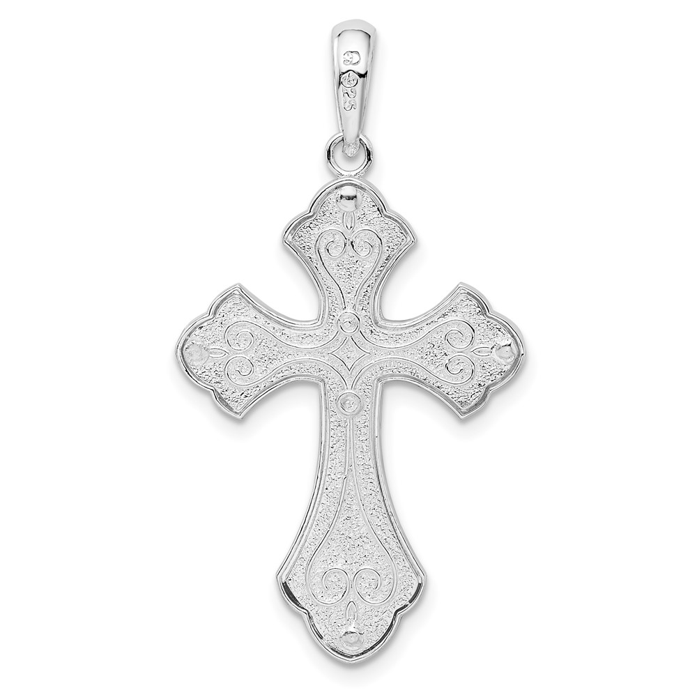 De-Ani Sterling Silver Rhodium-Plated Diamond-Cut Budded Cross with 14k Accent Pendant (QC10916G)