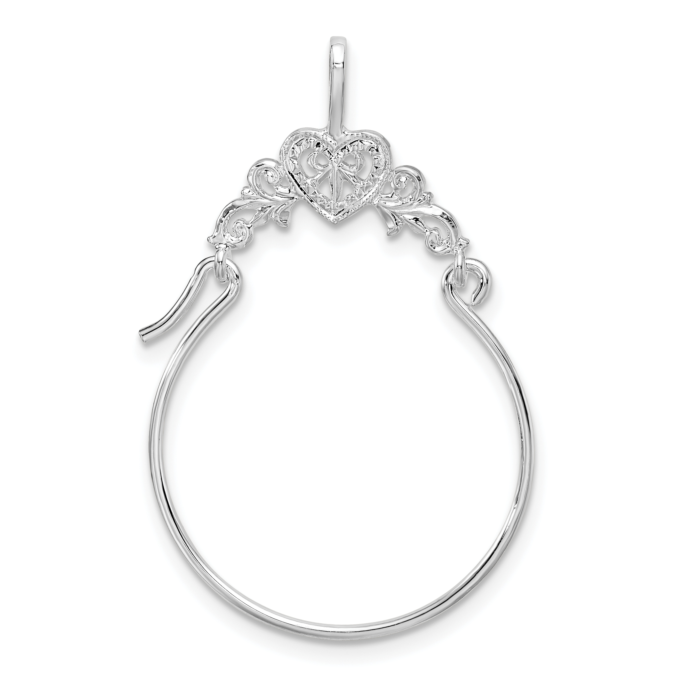 De-Ani Sterling Silver Rhodium-plated Polished Heart with Scroll Charm Holder (QC11004)