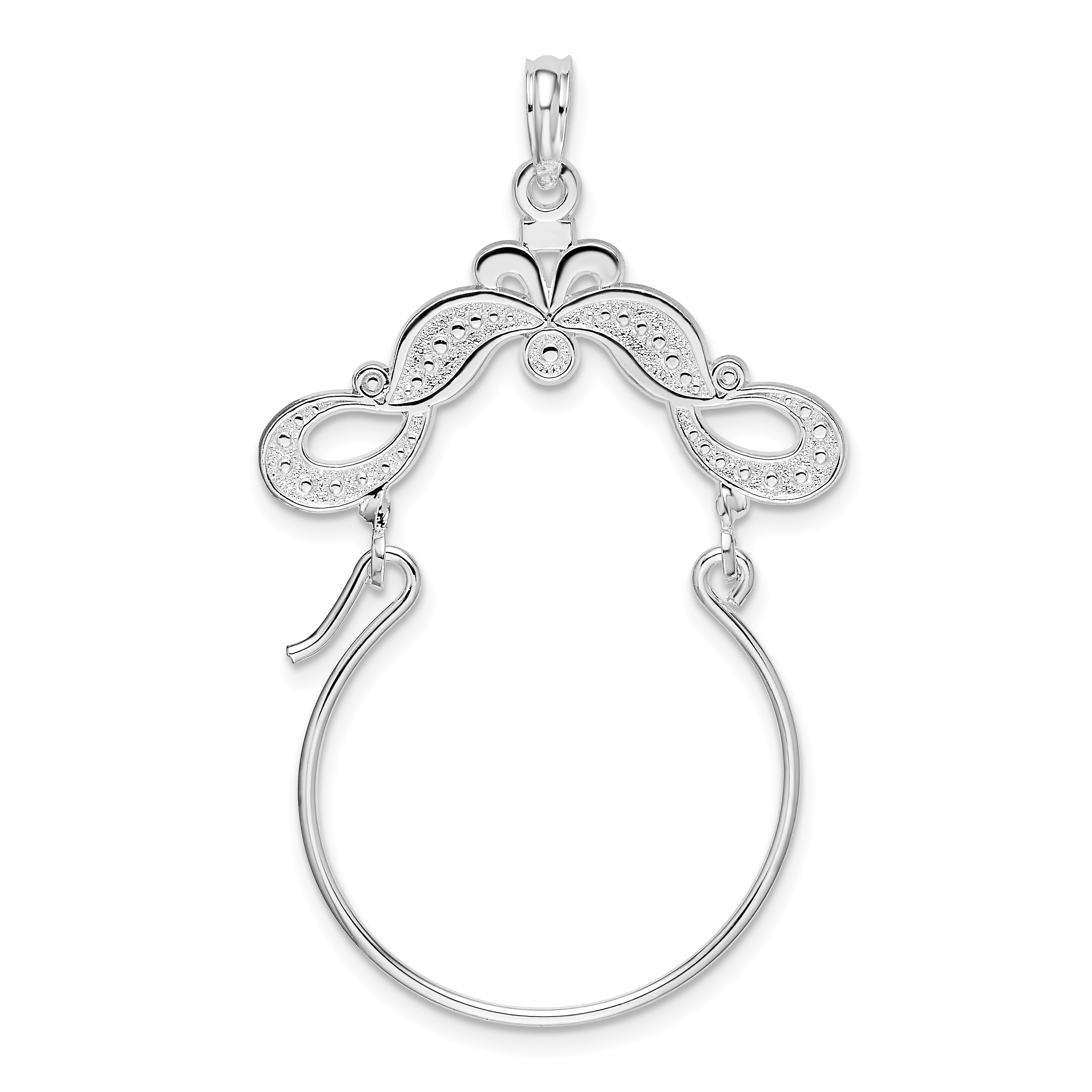 De-Ani Sterling Silver Rhodium-plated Polished Beaded Scroll Design Charm Holder (QC11006)