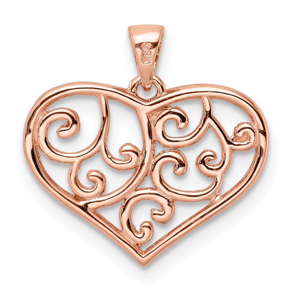 Sterling Silver Rose Tone Filigree Heart Pendant (QC11010)