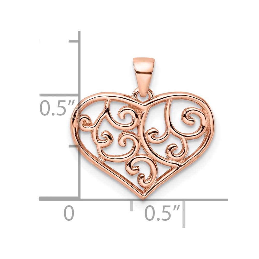 Sterling Silver Rose Tone Filigree Heart Pendant (QC11010)