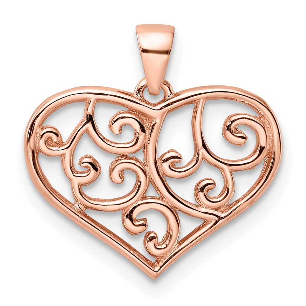 Sterling Silver Rose Tone Filigree Heart Pendant (QC11010)