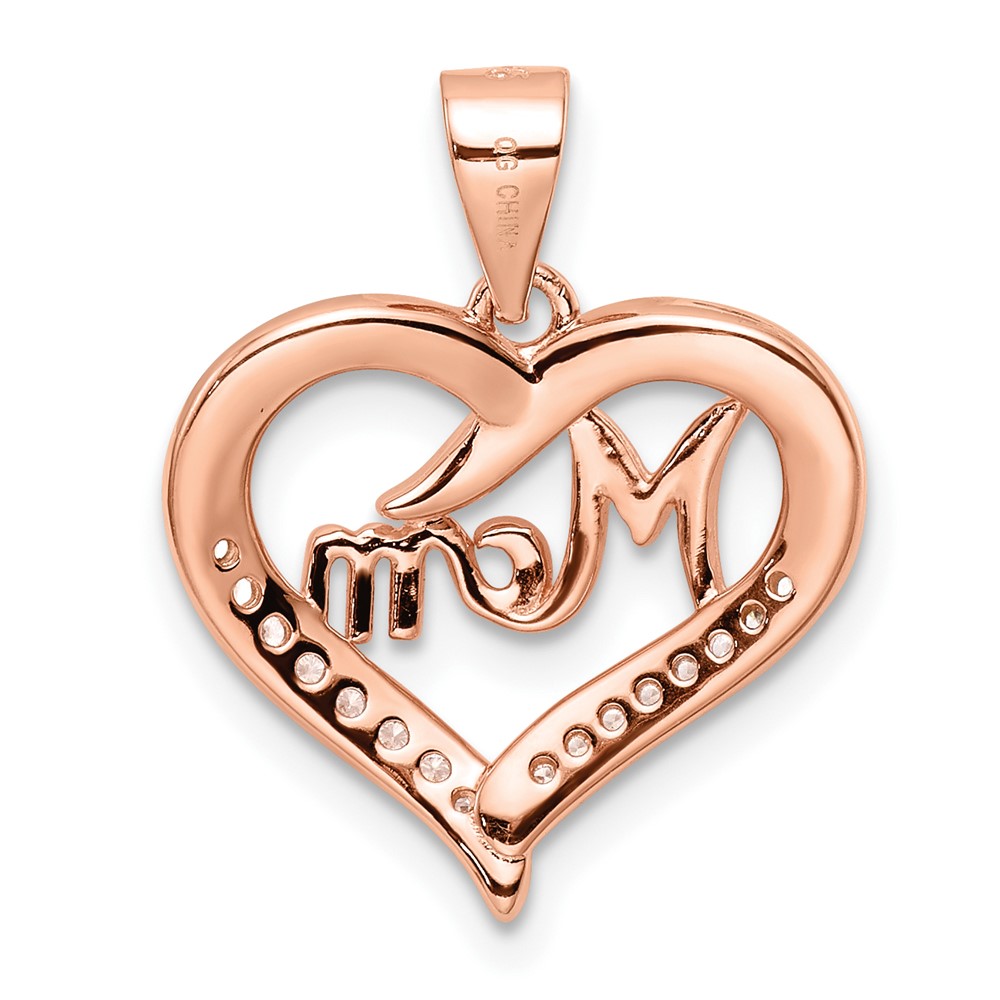 Sterling Silver Rose Tone CZ Mom Heart Pendant (QC11011)