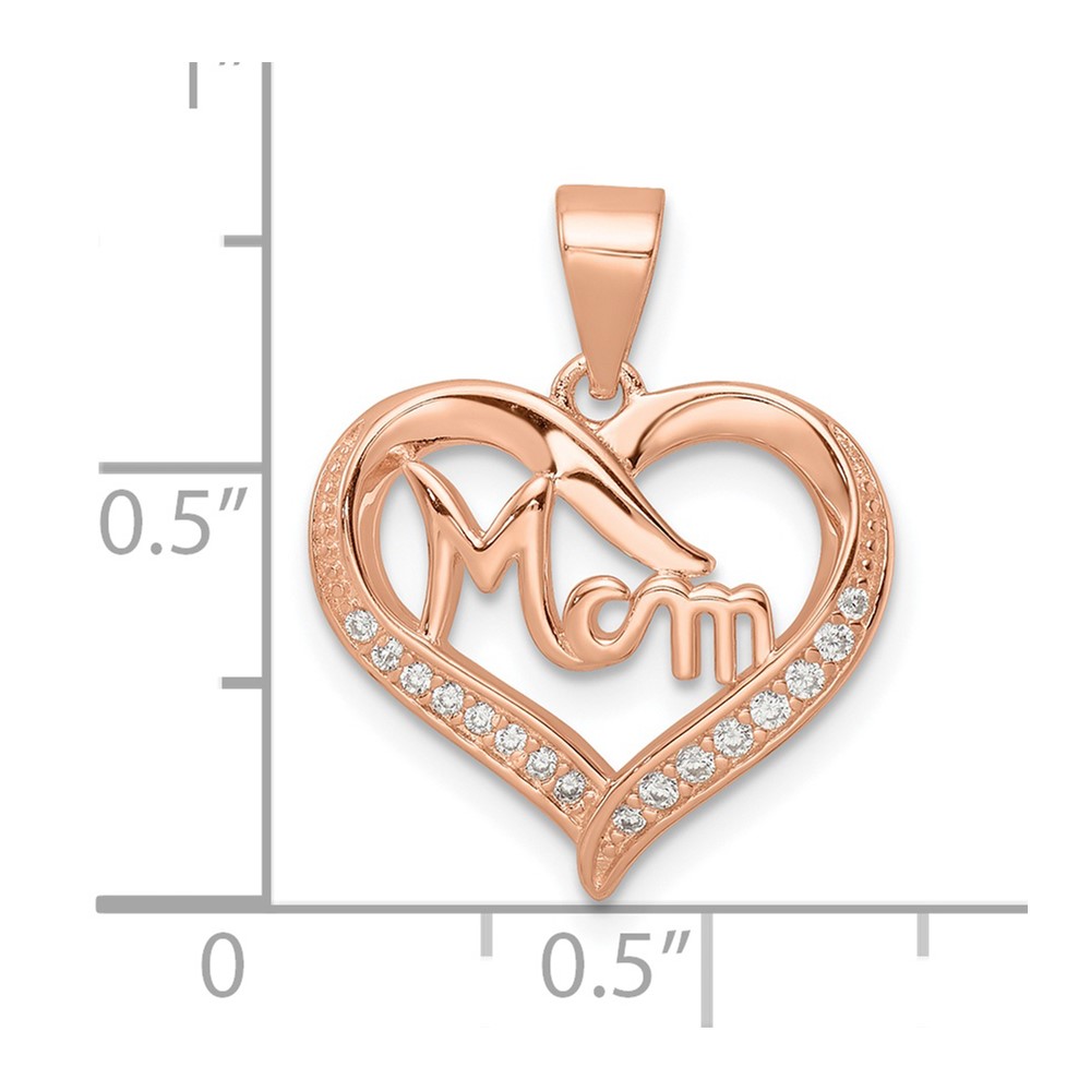 Sterling Silver Rose Tone CZ Mom Heart Pendant (QC11011)