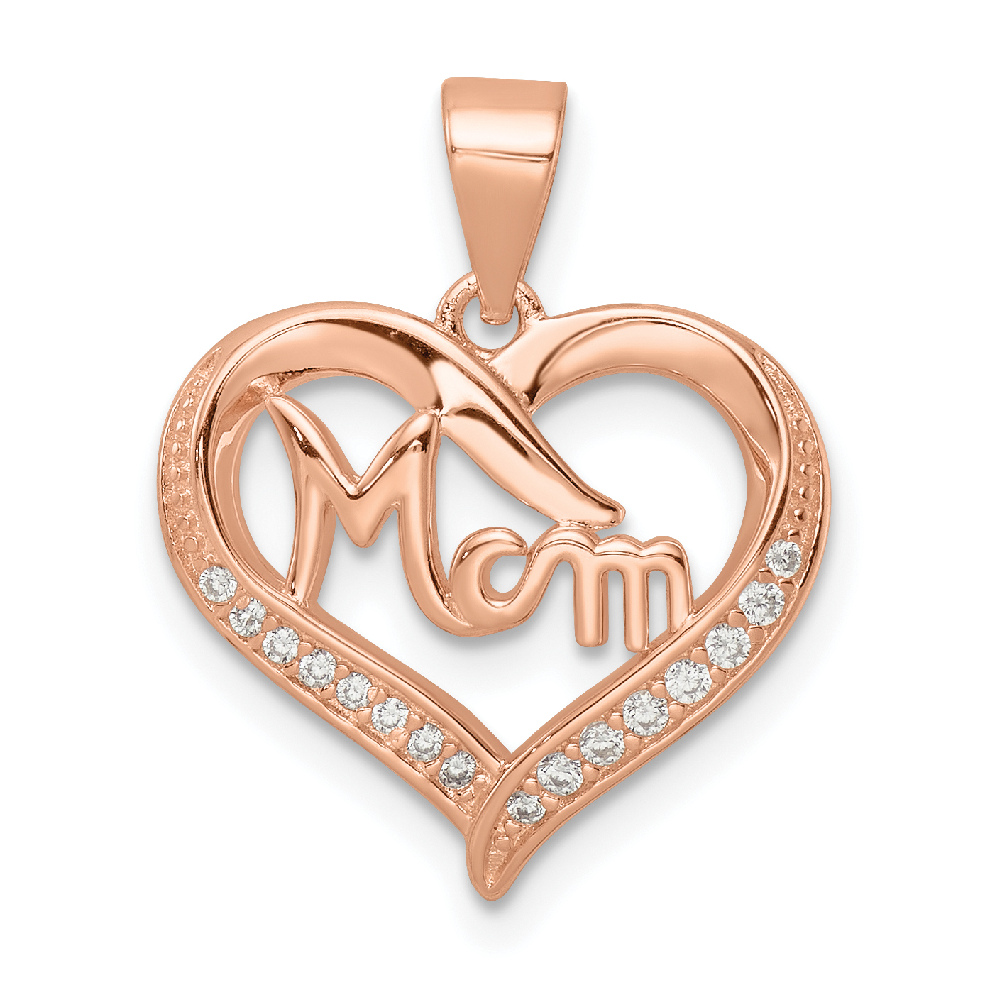 Sterling Silver Rose Tone CZ Mom Heart Pendant (QC11011)