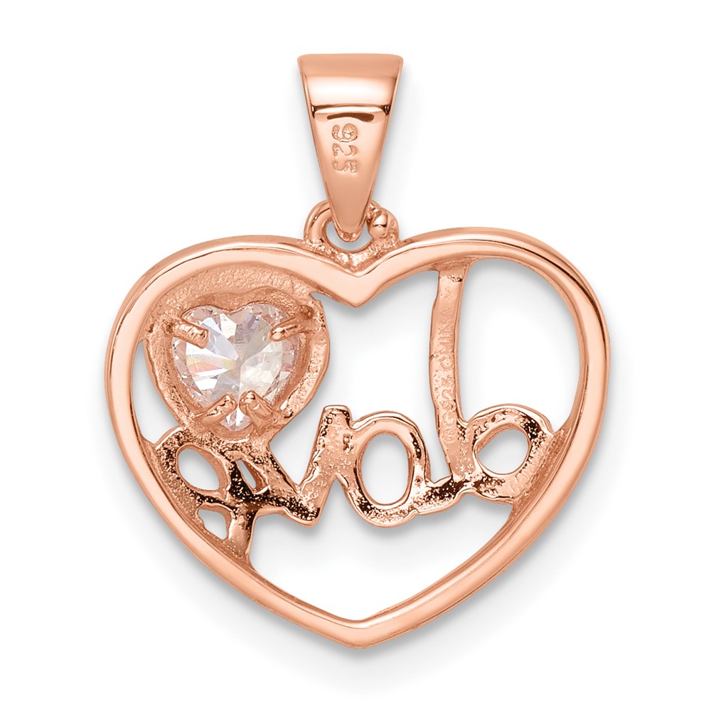 Sterling Silver Rose Tone CZ Love Heart Pendant (QC11012)