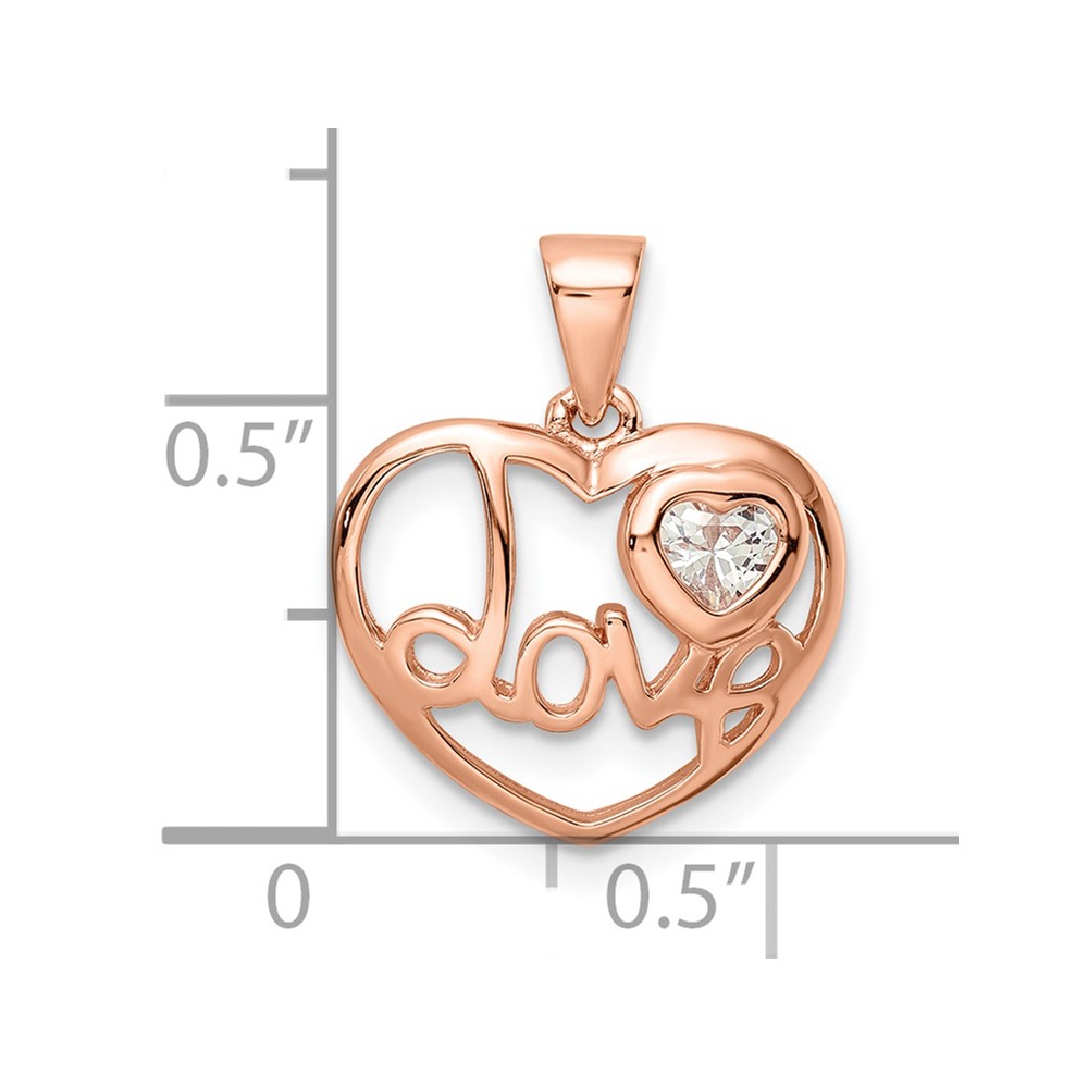 Sterling Silver Rose Tone CZ Love Heart Pendant (QC11012)