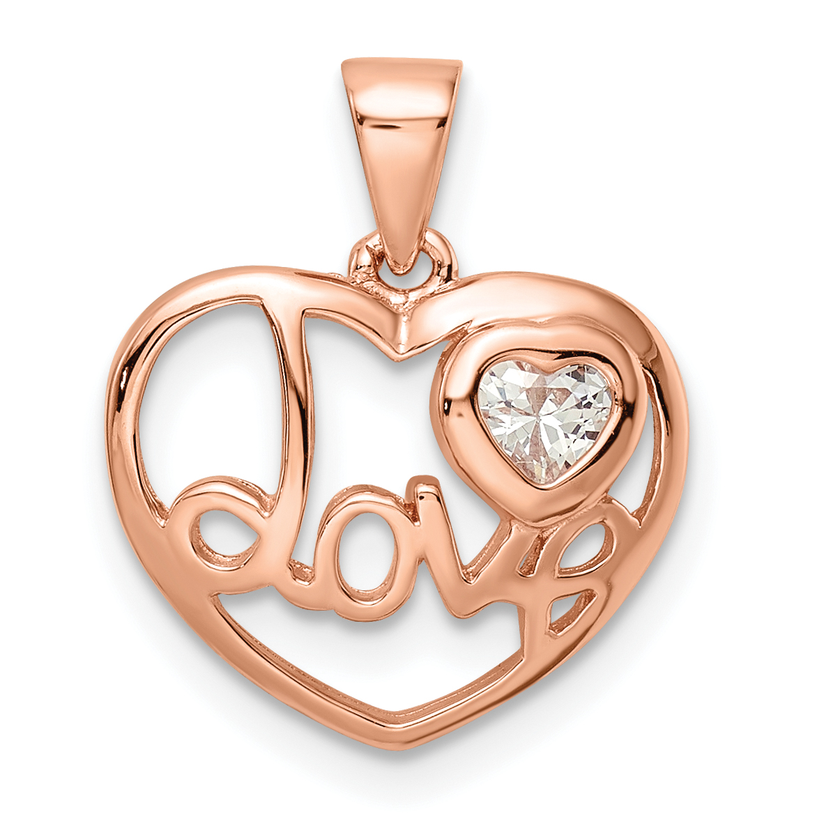 Sterling Silver Rose Tone CZ Love Heart Pendant (QC11012)