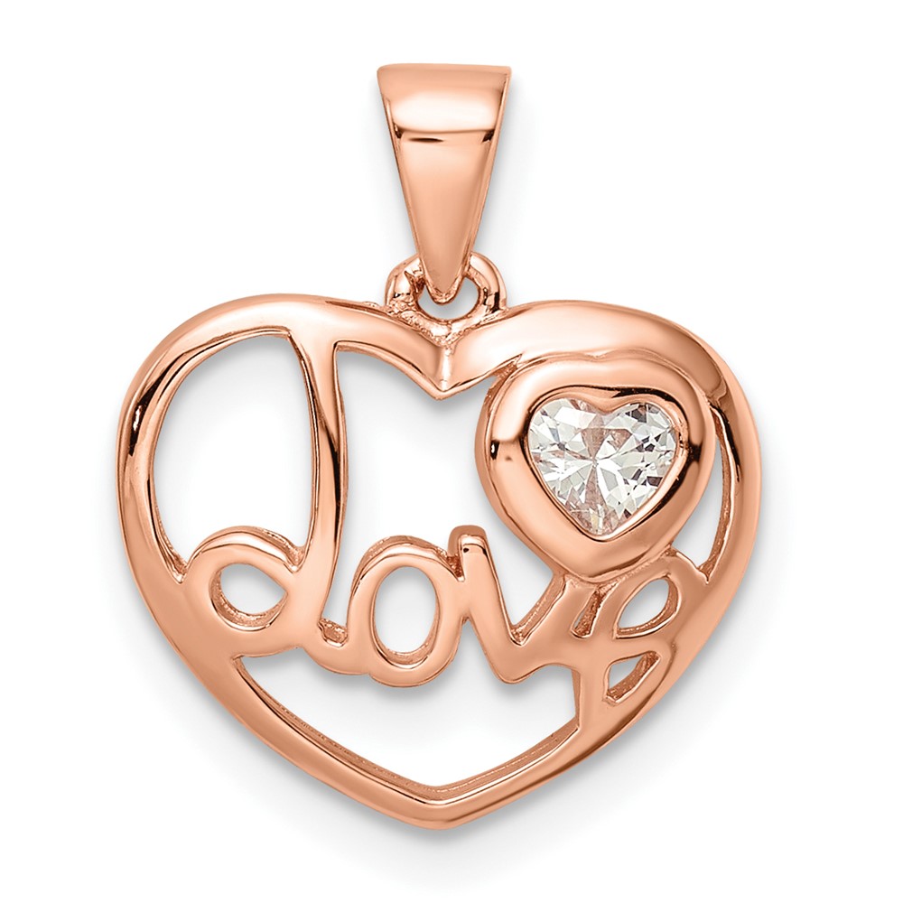 Sterling Silver Rose Tone CZ Love Heart Pendant (QC11012)