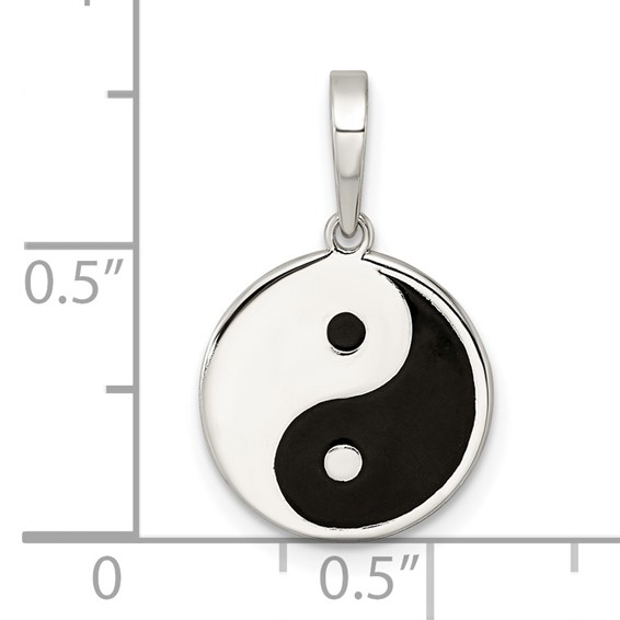 Sterling Silver Rhodium-plated Enameled Yin Yang Pendant