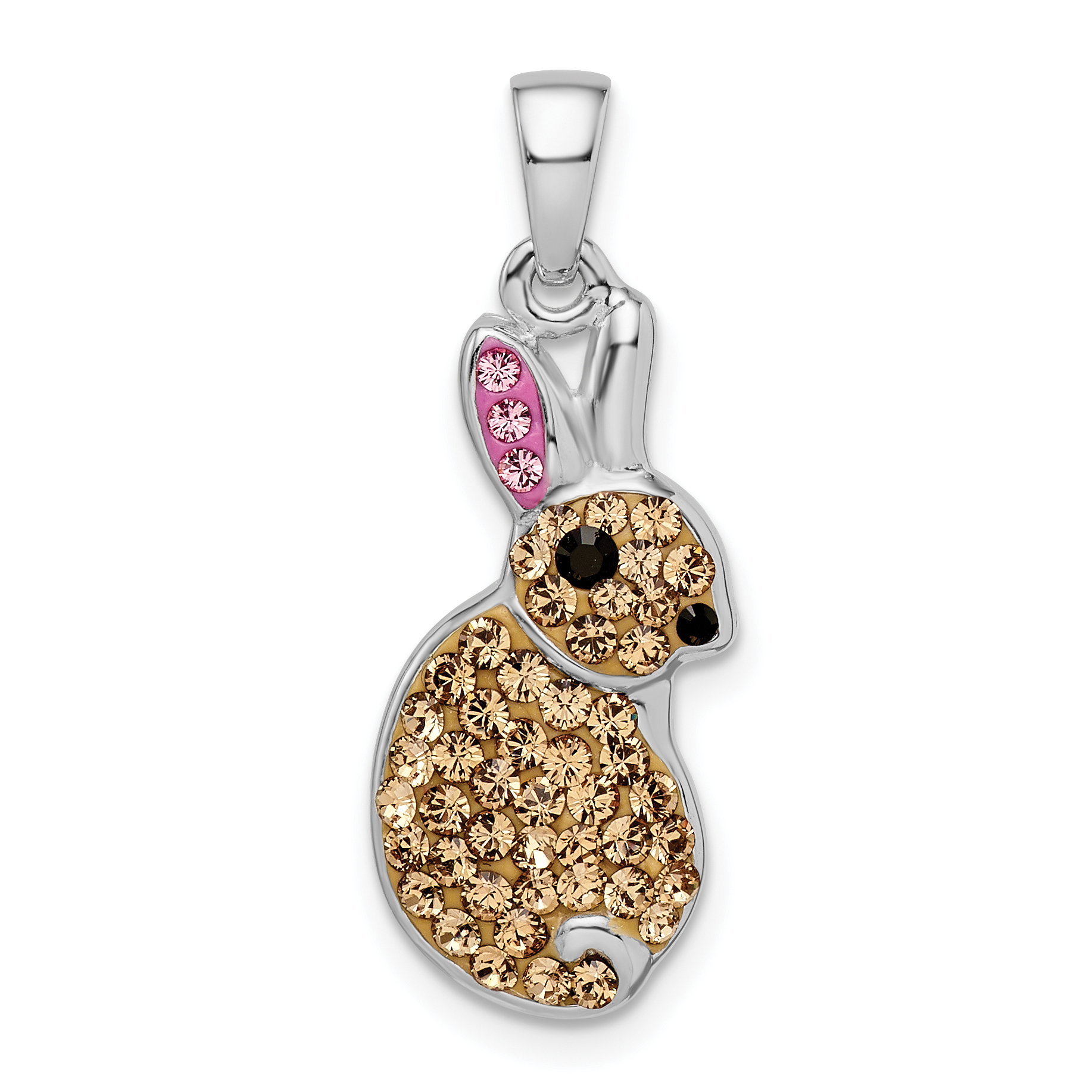 Sterling Silver Rhodium-plated Preciosa Crystal Rabbit Pendant (QC11019)