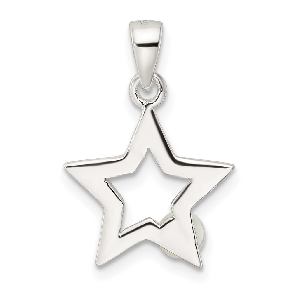 Sterling Silver Rhodium-plated Polished Imitation Pearl Star Pendant (QC11021)