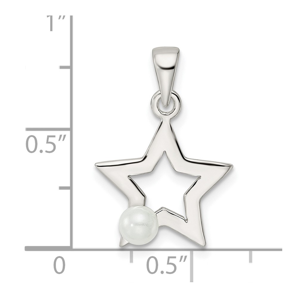 Sterling Silver Rhodium-plated Polished Imitation Pearl Star Pendant (QC11021)