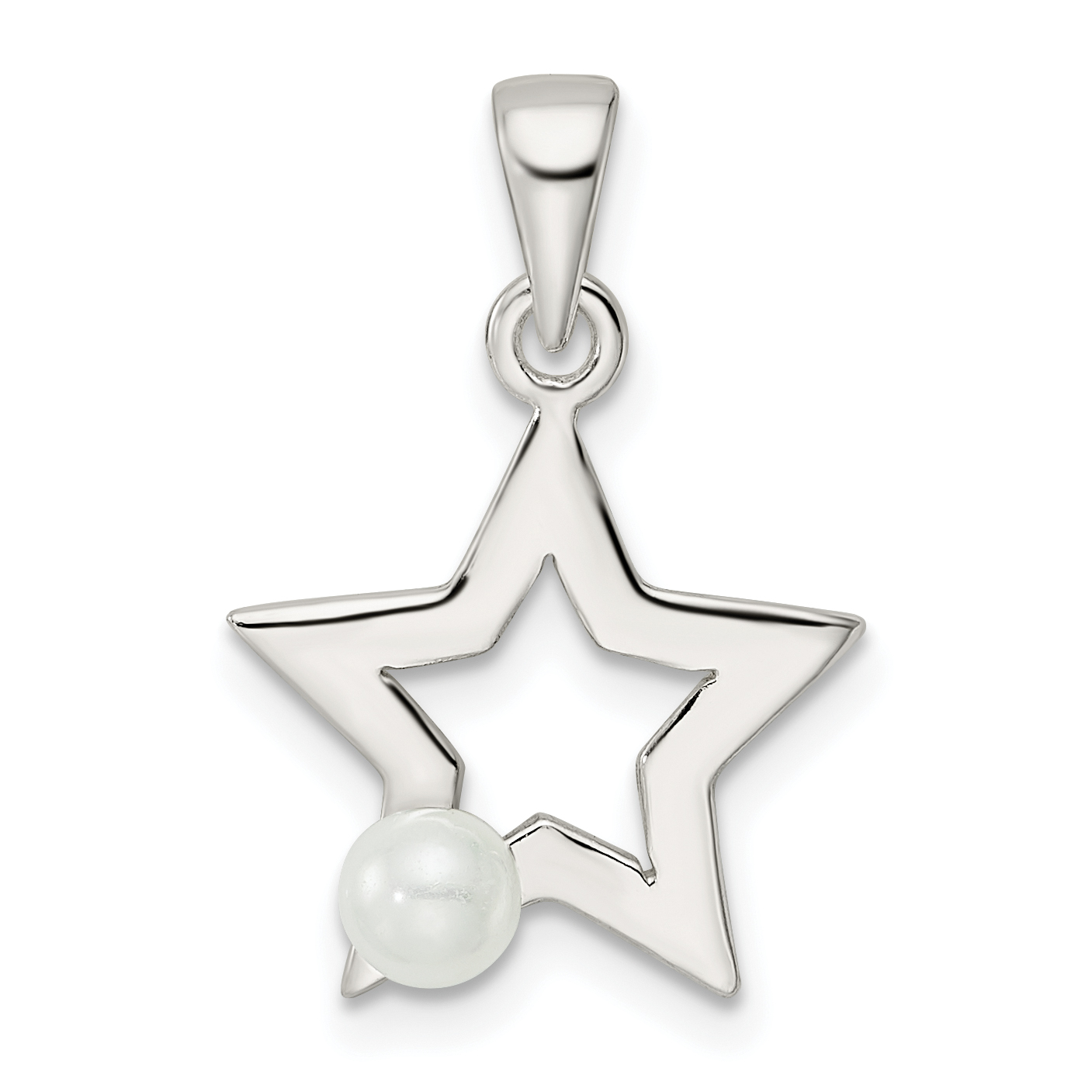 Sterling Silver Rhodium-plated Polished Imitation Pearl Star Pendant (QC11021)