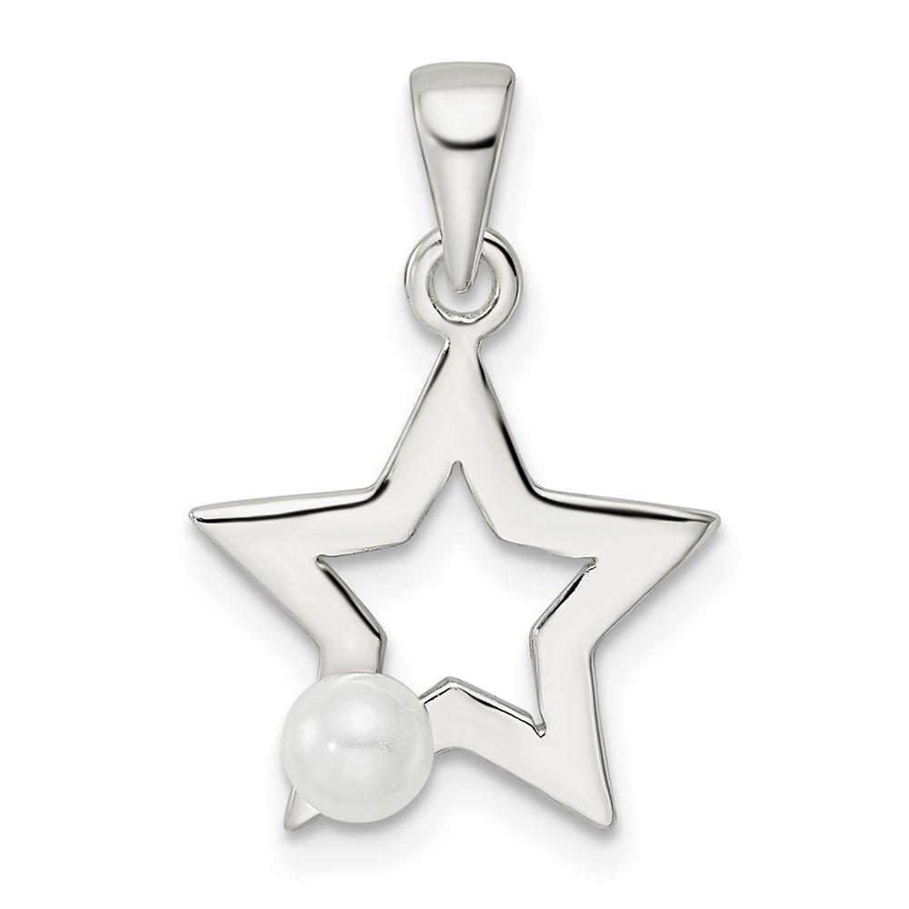 Sterling Silver Rhodium-plated Polished Imitation Pearl Star Pendant (QC11021)