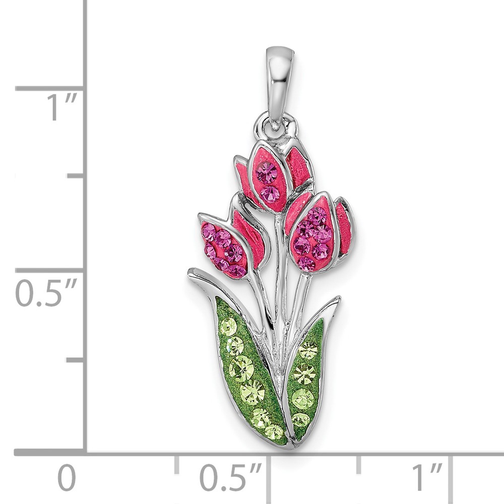 Sterling Silver Rhodium-plated Preciosa Crystal Tulips Pendant (QC11022)
