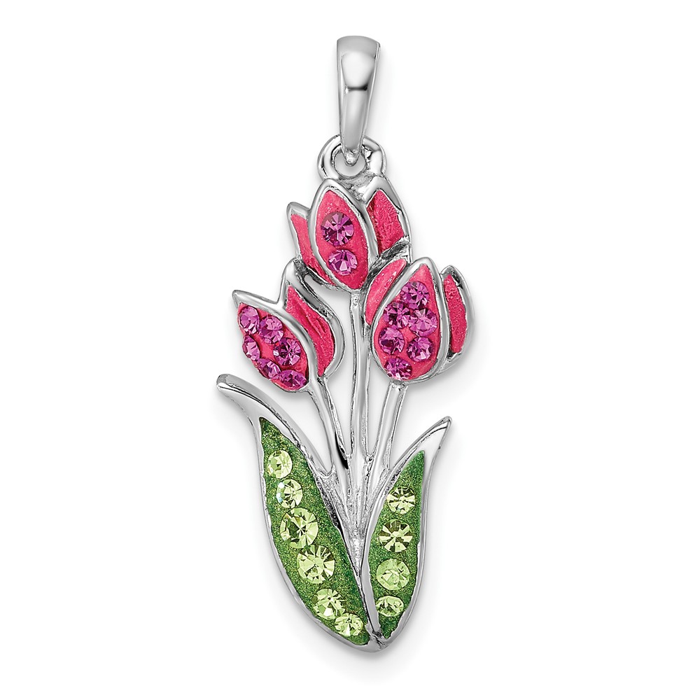 Sterling Silver Rhodium-plated Preciosa Crystal Tulips Pendant (QC11022)