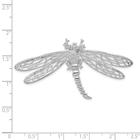 De-Ani Sterling Silver Rhodium-Plated Polished Dragonfly with Filigree Wings Slide
