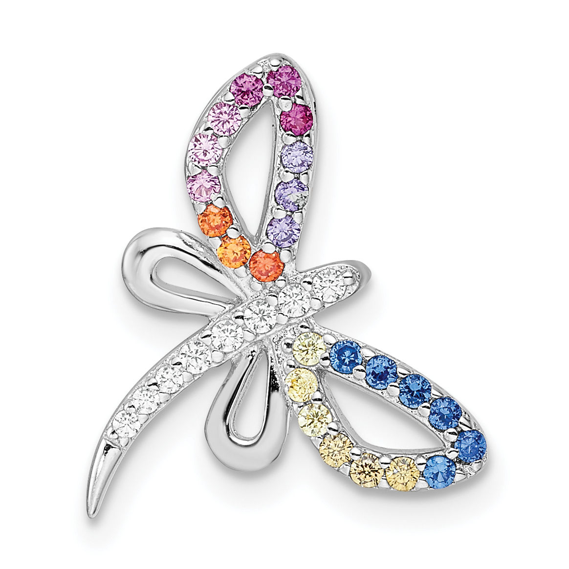 Sterling Silver Rhodium-plated Multicolor CZ Dragonfly Chain Slide (QC11034)