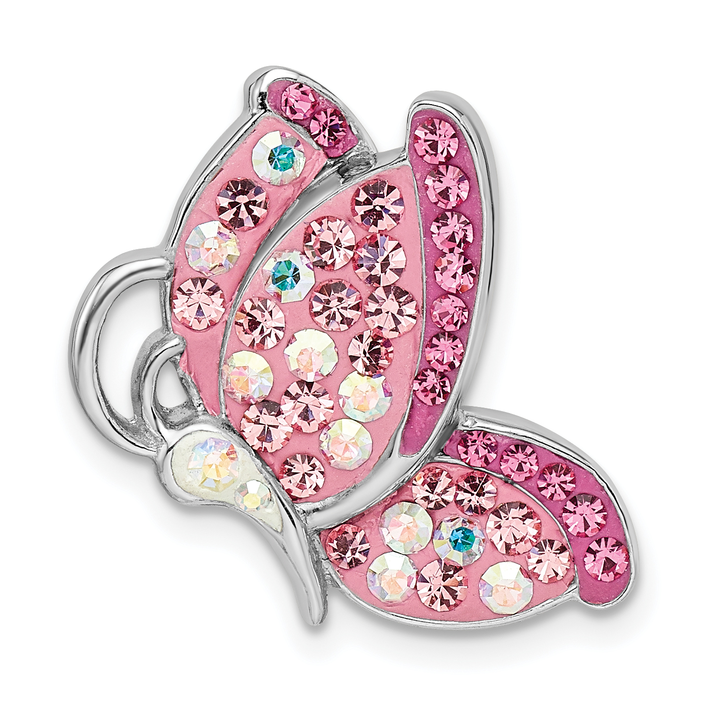 Sterling Silver Rhodium-plated Preciosa Crystal Butterfly Chain Slide (QC11039)