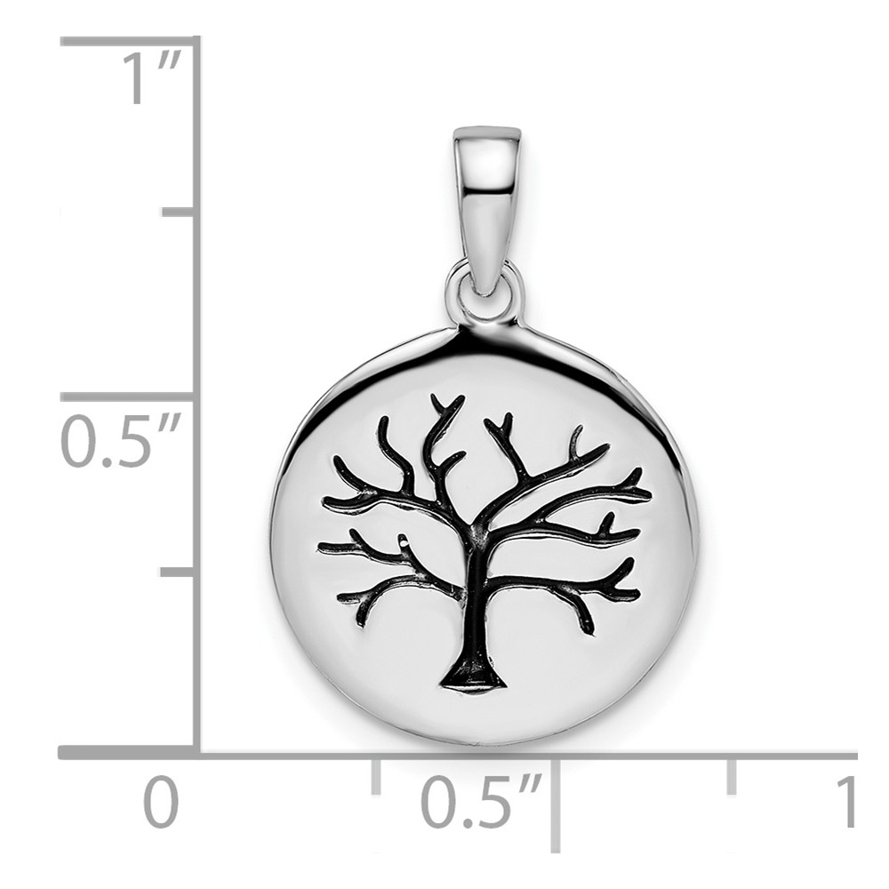 Sterling Silver Rhodium-plated Oxidized Circle Tree Pendant (QC11045)
