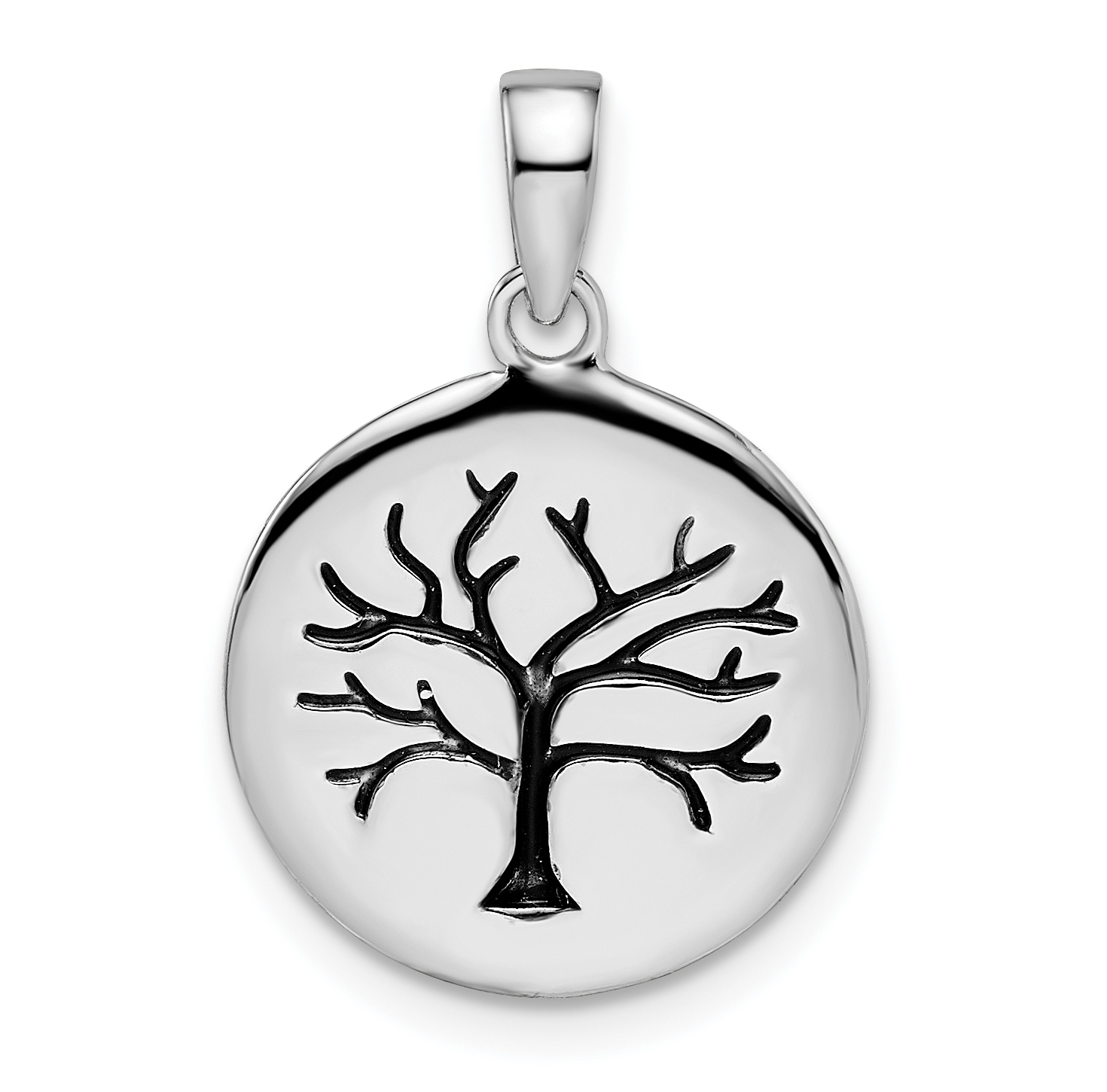 Sterling Silver Rhodium-plated Oxidized Circle Tree Pendant (QC11045)