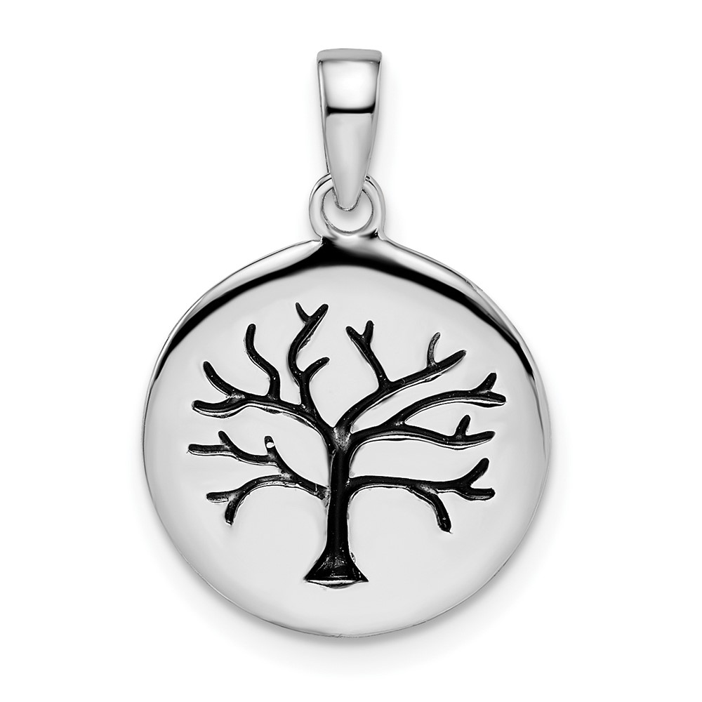 Sterling Silver Rhodium-plated Oxidized Circle Tree Pendant (QC11045)