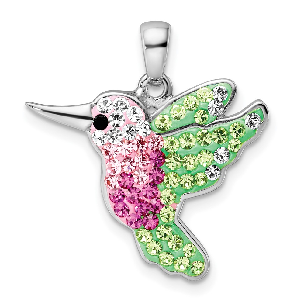Sterling Silver Rhodium-plated Preciosa Crystal Hummingbird Pendant (QC11047)