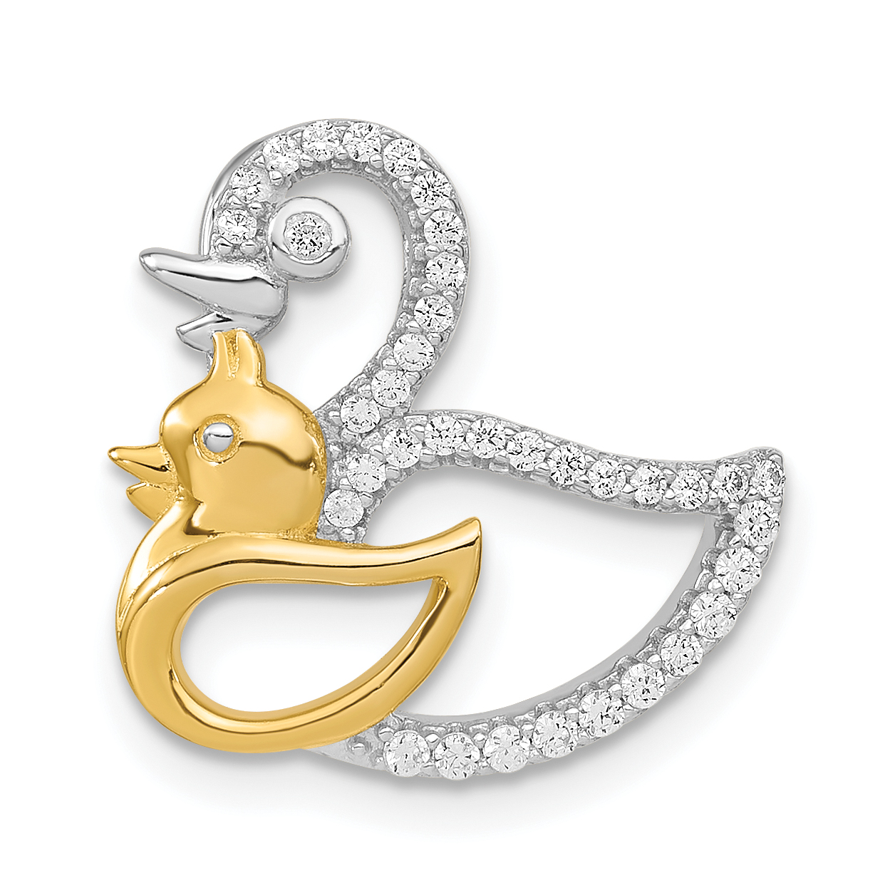 Sterling Silver Rhodium-plated CZ Gold-tone Duck Slide (QC11050)