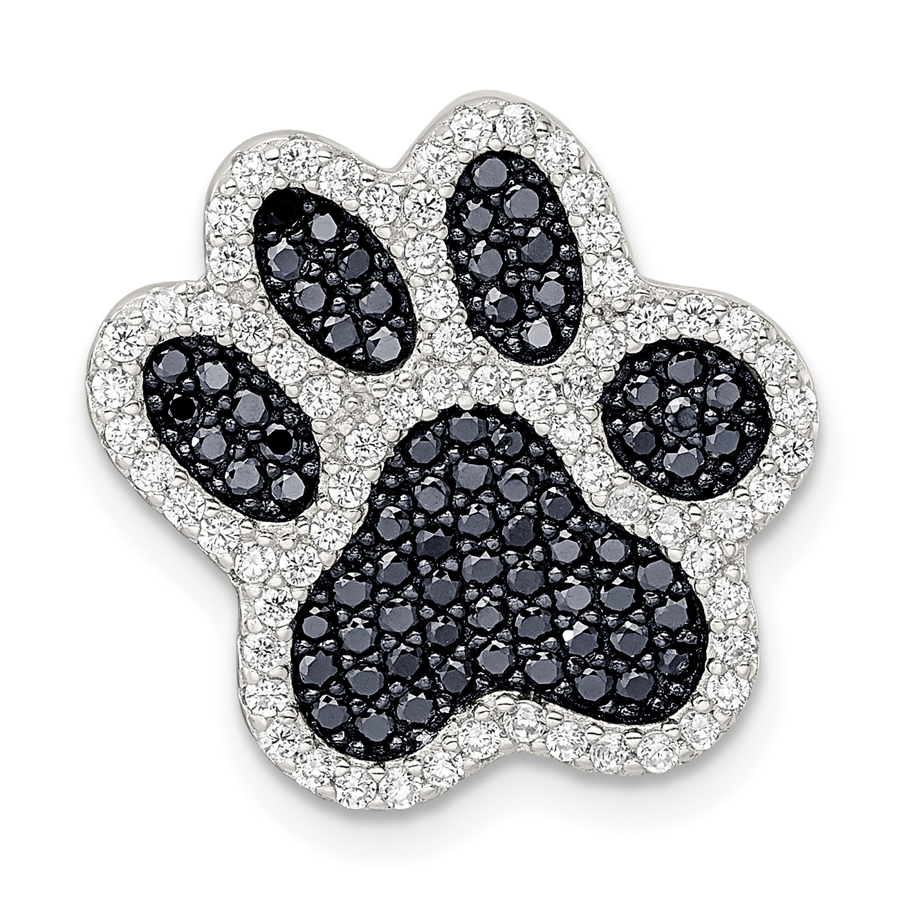 Sterling Silver Rhodium-plated Polished CZ Paw Print Chain Slide (QC11062)