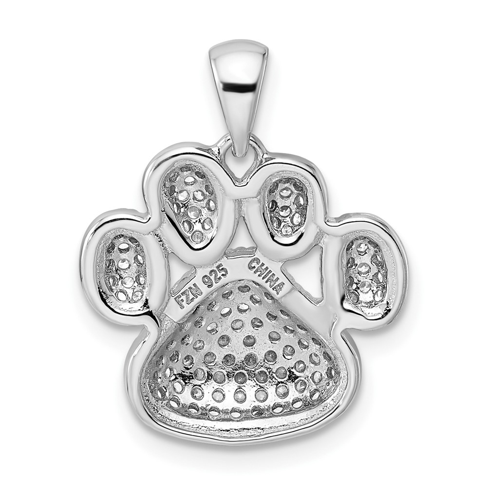 Sterling Silver Rhodium-plated Polished CZ Paw Print Pendant (QC11063)