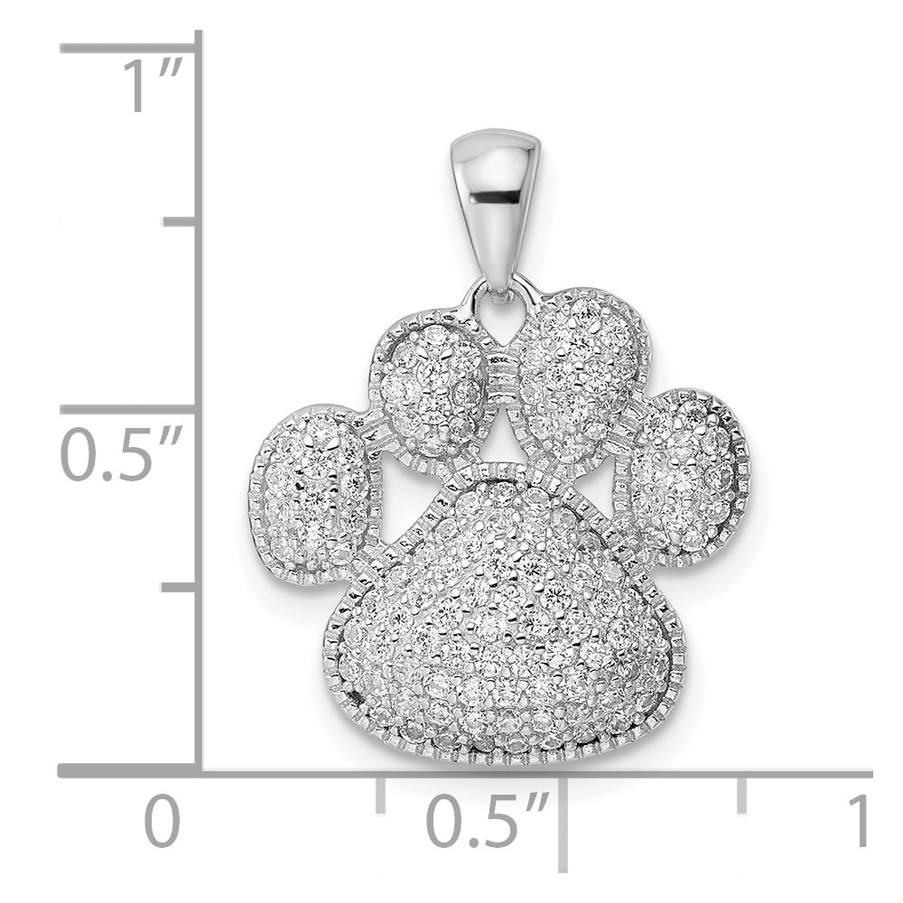 Sterling Silver Rhodium-plated Polished CZ Paw Print Pendant (QC11063)