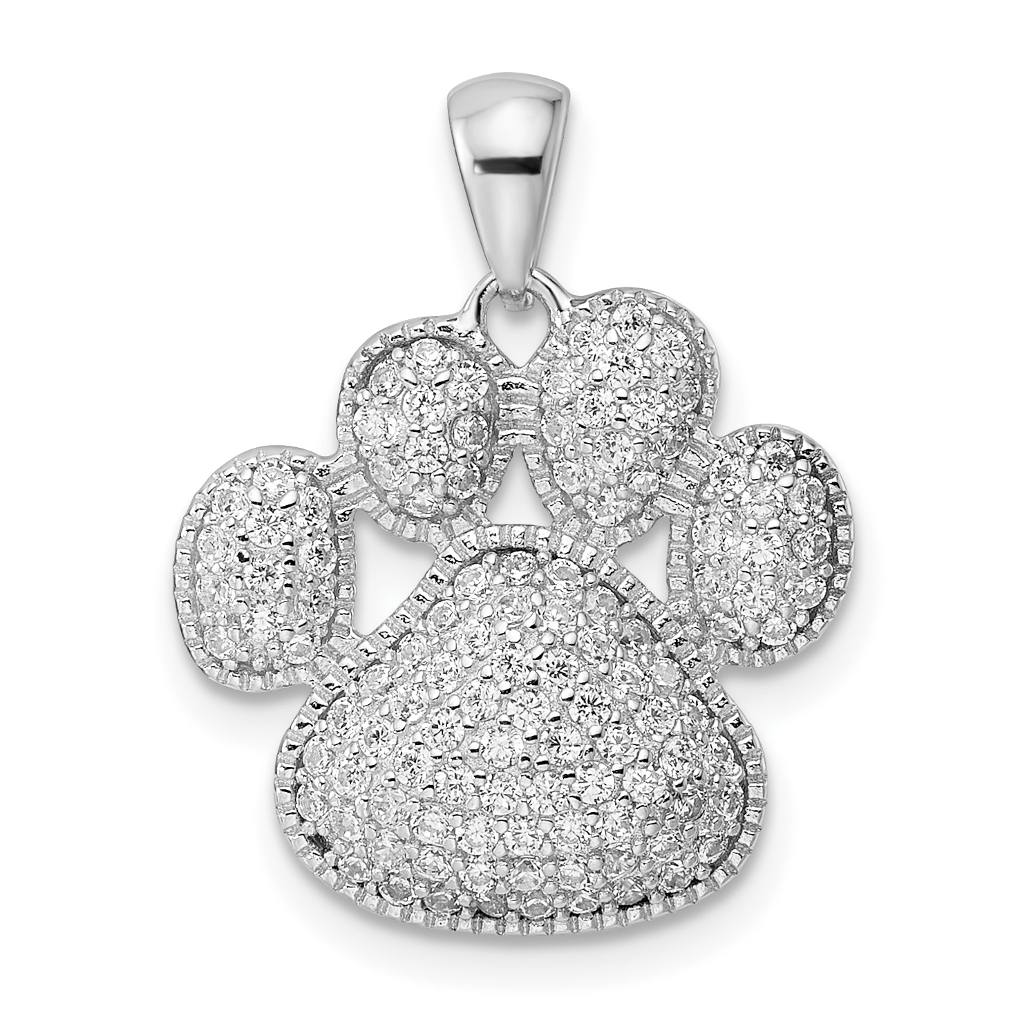 Sterling Silver Rhodium-plated Polished CZ Paw Print Pendant (QC11063)