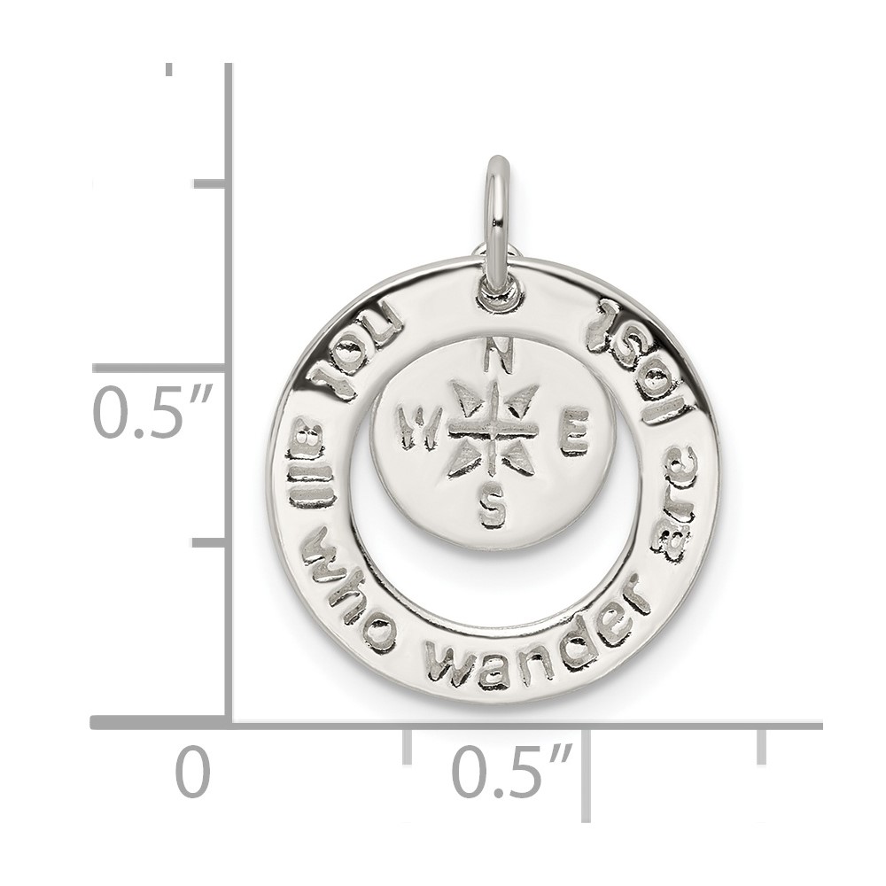 Sterling Silver Round NOT ALL WHO WANDER Pendant (QC11068)