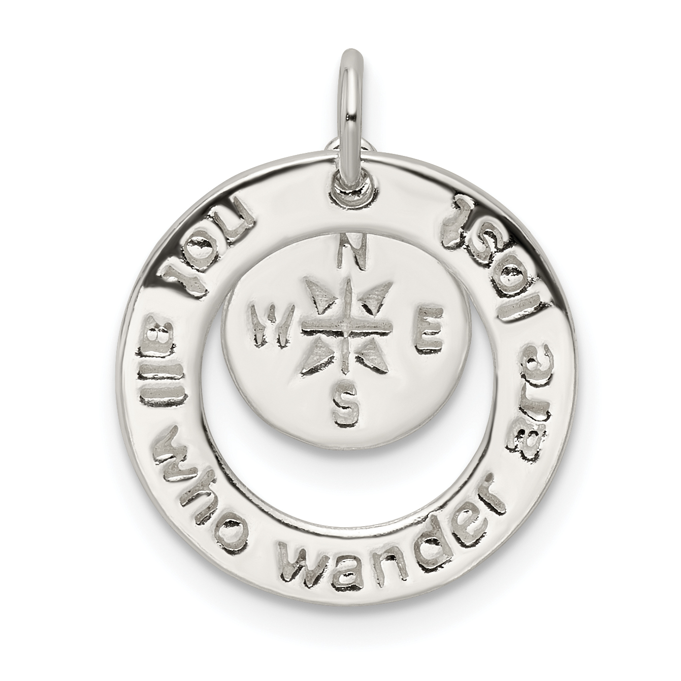 Sterling Silver Round NOT ALL WHO WANDER Pendant (QC11068)