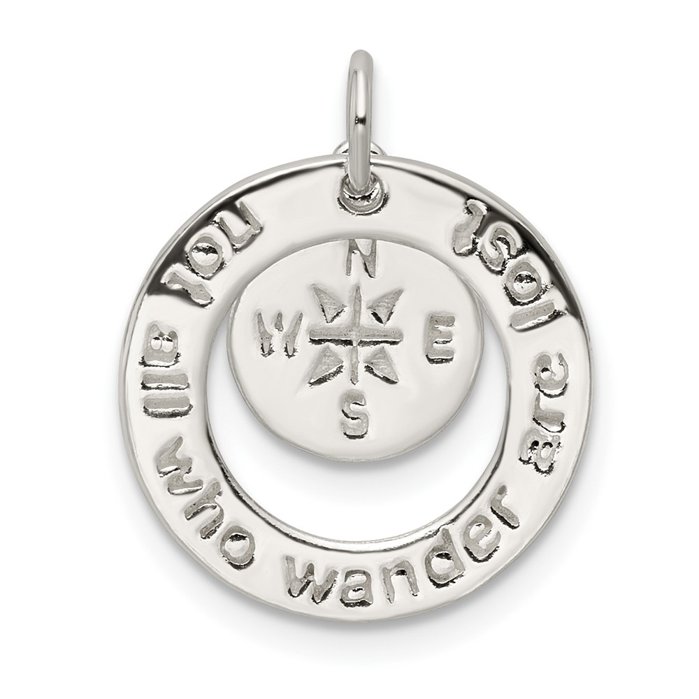 Sterling Silver Round NOT ALL WHO WANDER Pendant (QC11068)