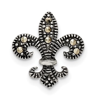Sterling Silver Antiqued Marcasite Fleur de Lis Chain Slide
