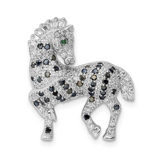 Sterling Silver Rhodium-plated Polished CZ Zebra Chain Slide