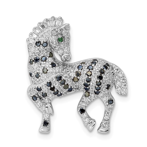 Sterling Silver Rhodium-plated Polished CZ Zebra Chain Slide