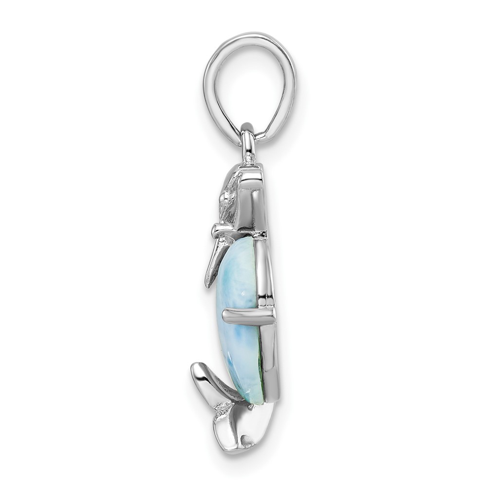 Sterling Silver Rhodium-plated Polished Filigree Dolphin Larimar Pendant (QC11087)