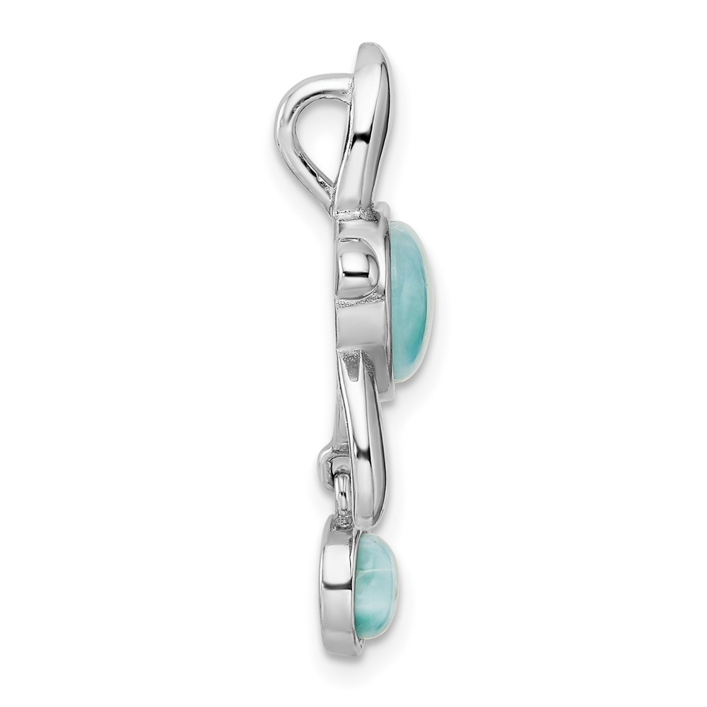 Sterling Silver Rhodium-plated Polished Larimar Turtle Chain Slide (QC11092)