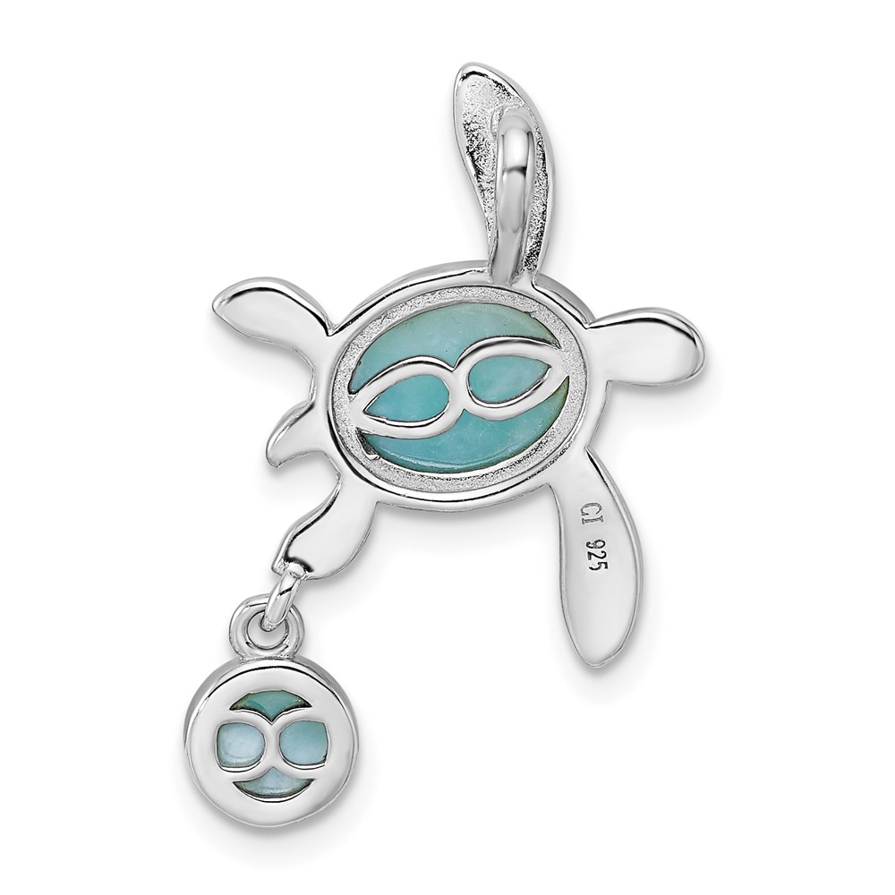 Sterling Silver Rhodium-plated Polished Larimar Turtle Chain Slide (QC11092)
