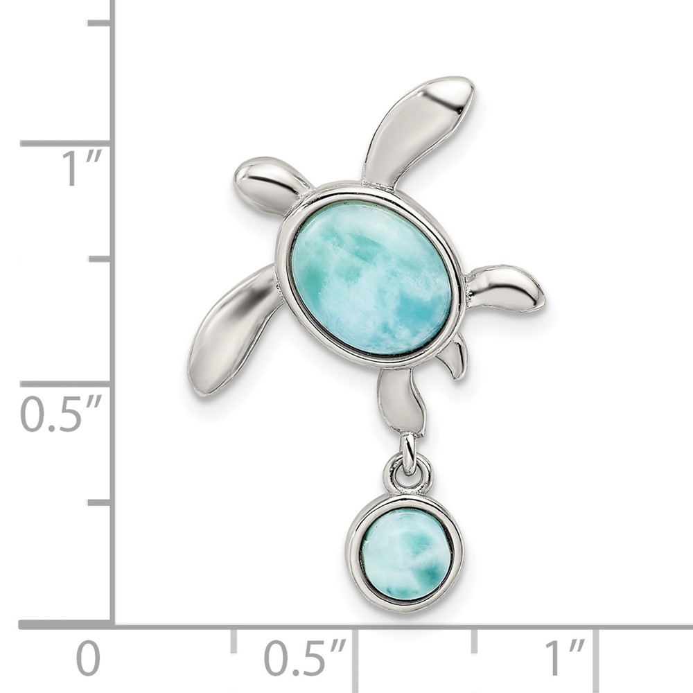 Sterling Silver Rhodium-plated Polished Larimar Turtle Chain Slide (QC11092)