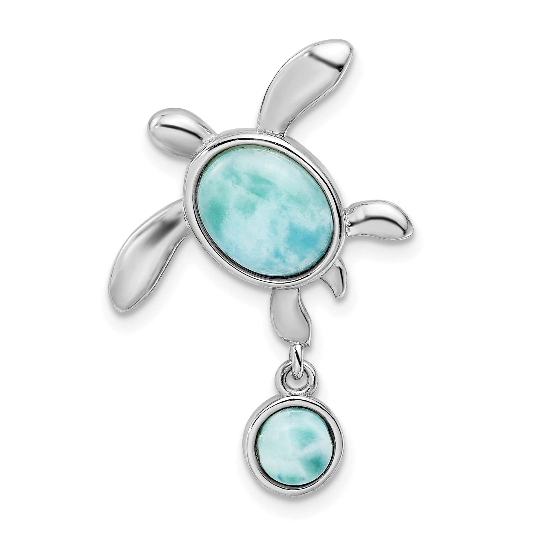 Sterling Silver Rhodium-plated Polished Larimar Turtle Chain Slide (QC11092)