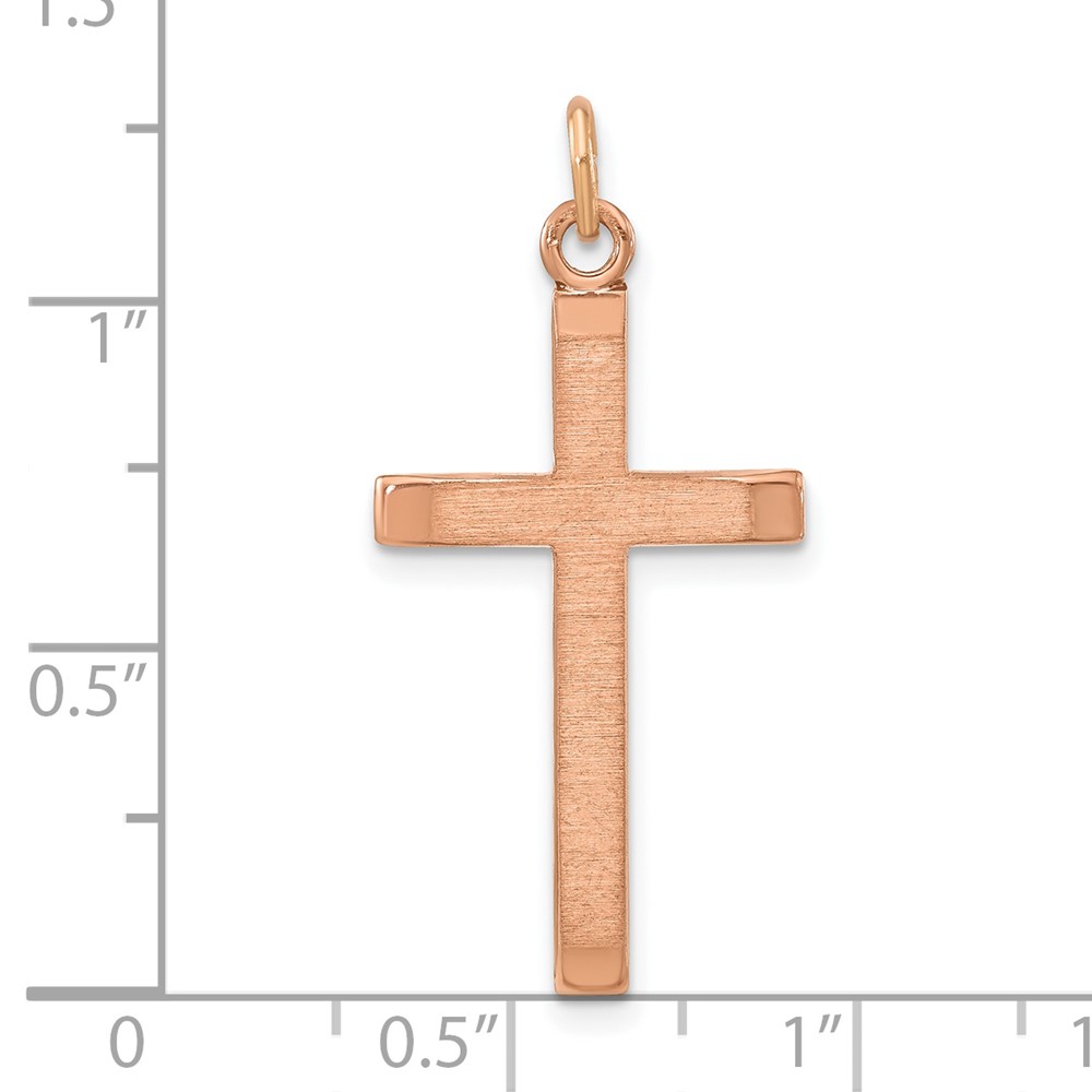 Sterling Silver Rose Gold-plated Polished and Brushed Tapered Cross Pendant (QC11106)