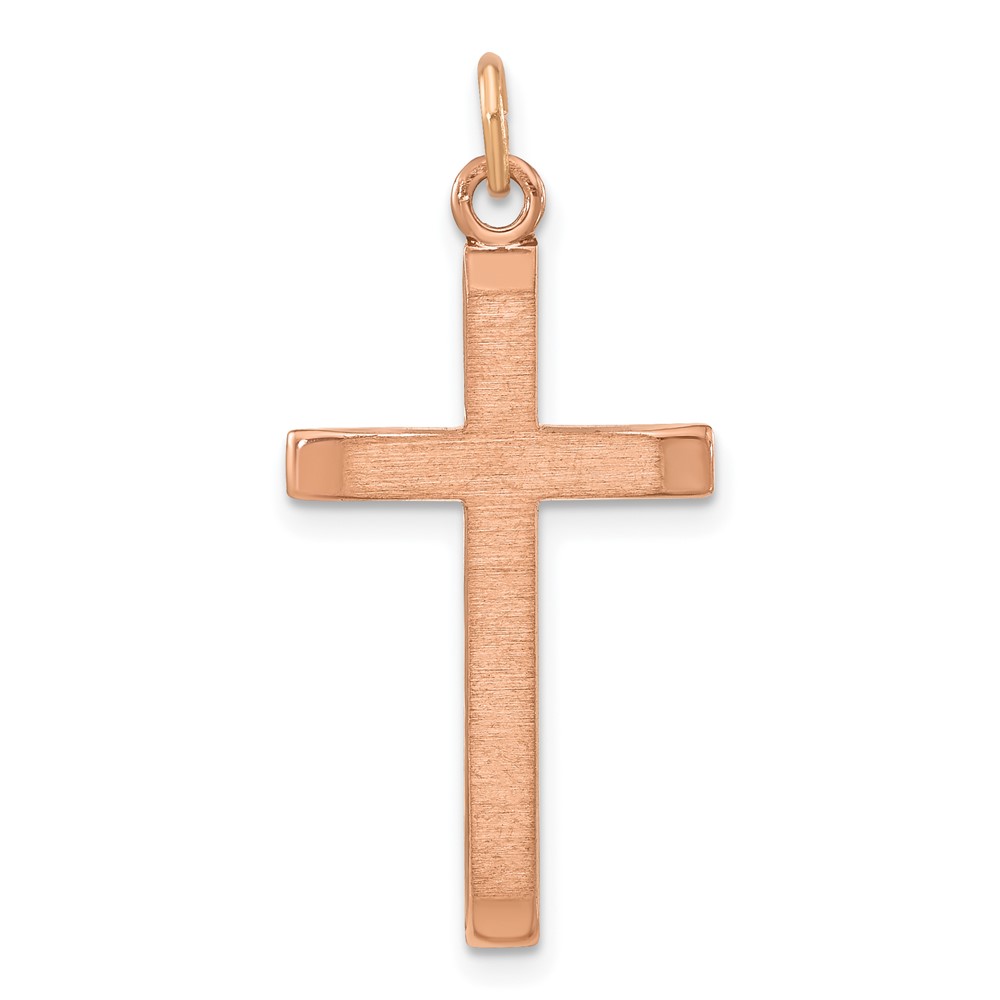 Sterling Silver Rose Gold-plated Polished and Brushed Tapered Cross Pendant (QC11106)